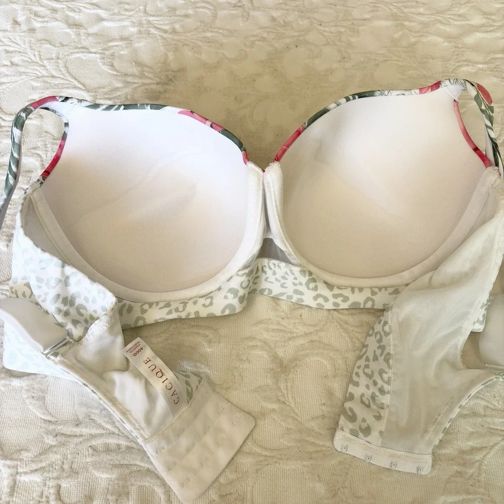 Cacique 40DD Lightly Lined Balconette Bra Floral Leopard Print Tropical EUC